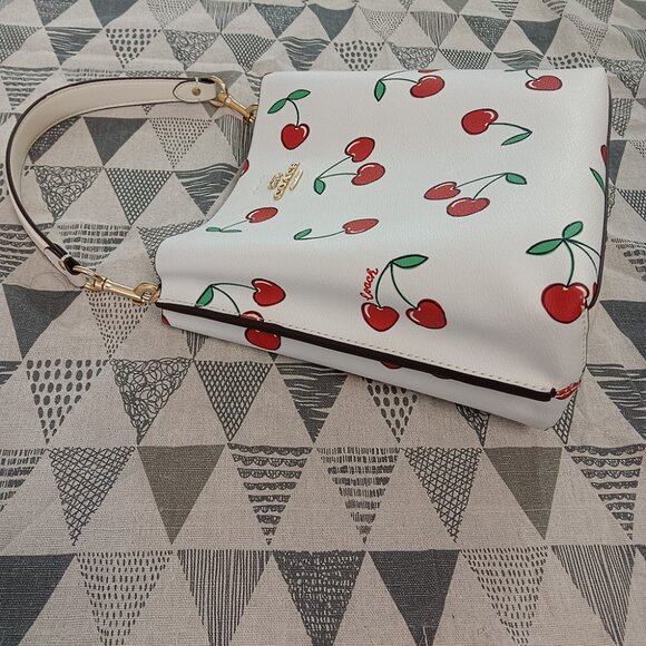 Coach Heart Cherry Print Morgan Top Handle Saddle Bag - Picture 3 of 6